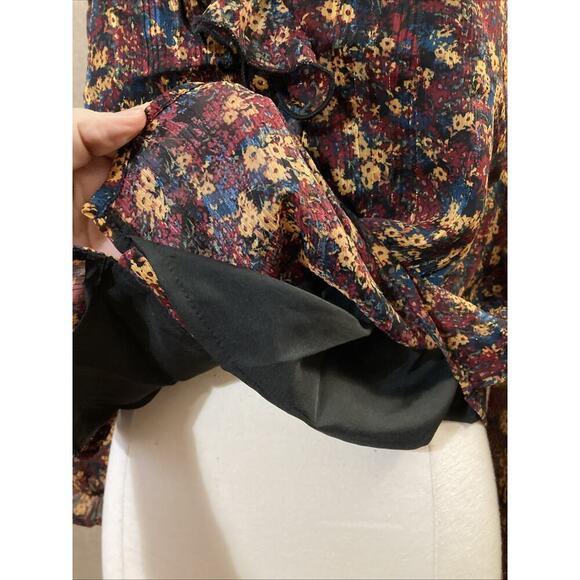 Frye Women’s Floral Button Up Blouse Sz S New Ruffle Western Peasant Red Gold - Picture 5 of 9